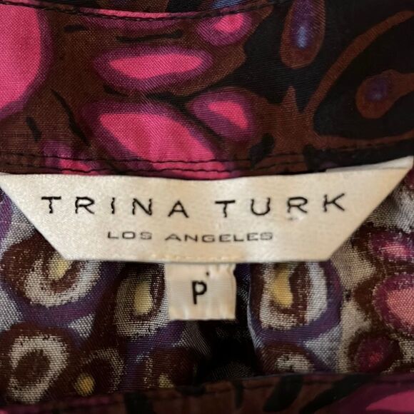 Trina Turk Elbow puff sleeve blouse top 100% silk - Picture 9 of 11